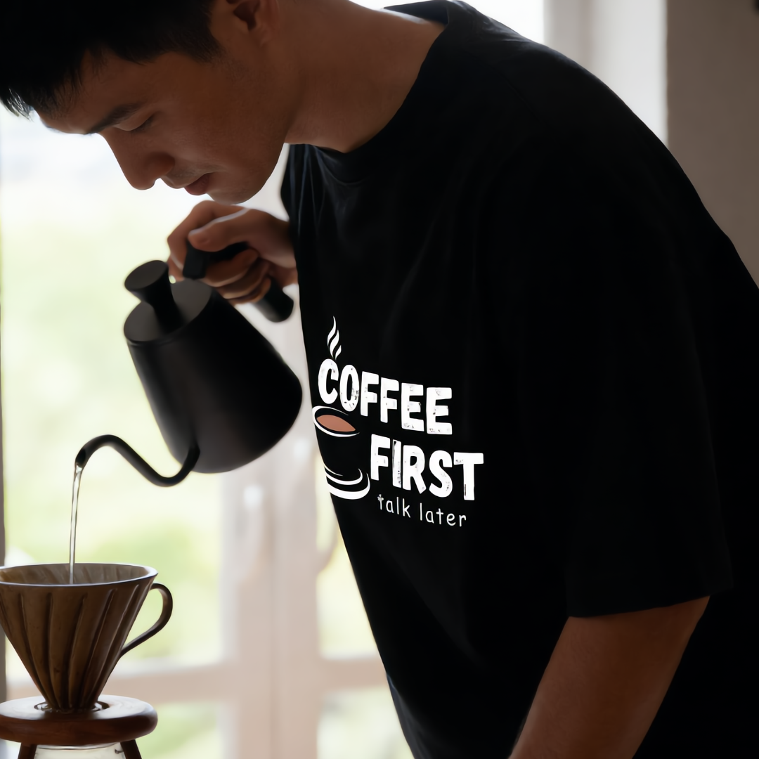 Coffee First, Talk Later Oversized Tee - 100% Premium Cotton