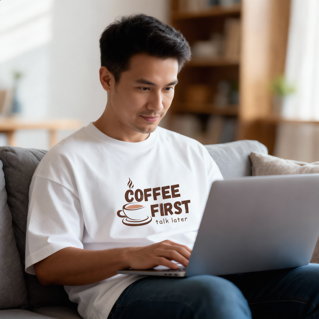 Coffee First, Talk Later Oversized Tee - 100% Premium Cotton