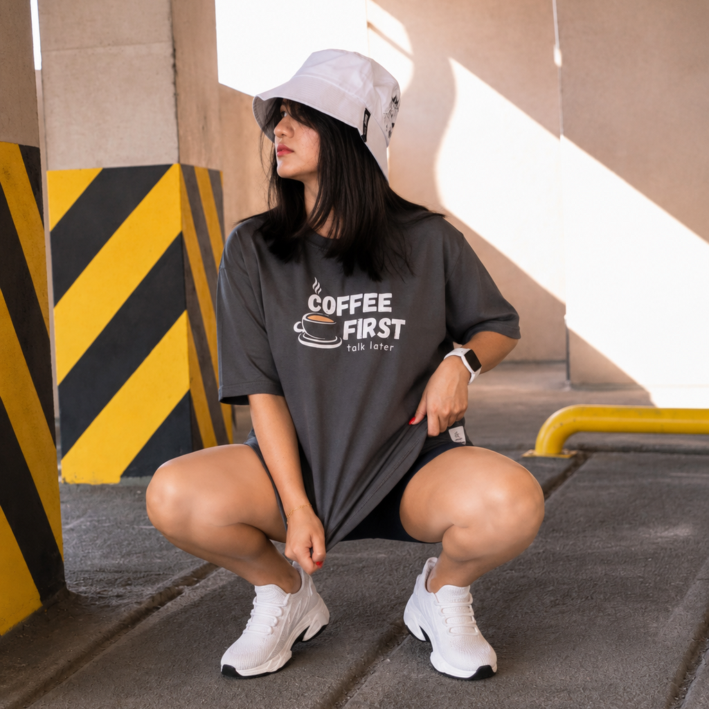 Coffee First, Talk Later Oversized Tee - 100% Premium Cotton