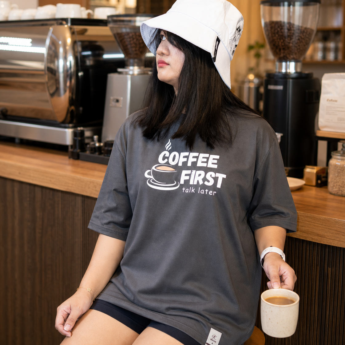 Coffee First, Talk Later Oversized Tee - 100% Premium Cotton