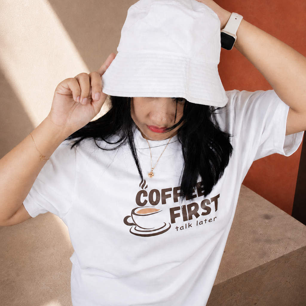 Coffee First, Talk Later Oversized Tee - 100% Premium Cotton